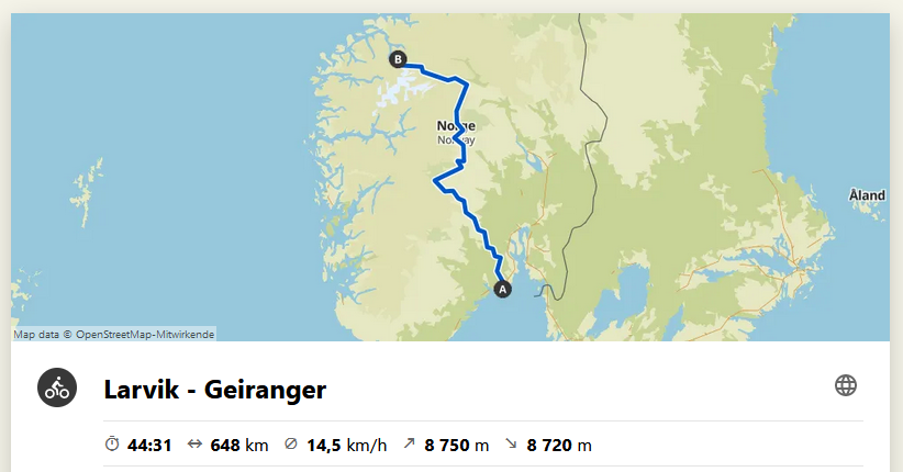 Geplante Tour von Larvik bis Geiranger